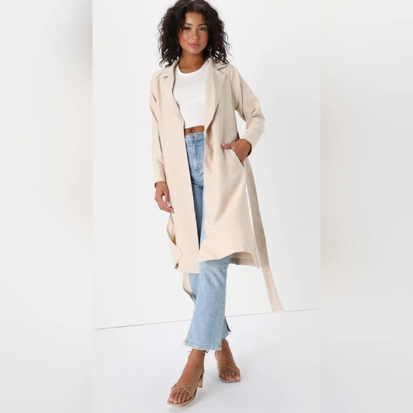 Lulus Sage the Label Gwyneth Tan Tie-Back Trench Coat | Size M | Style # 17323 - Picture 1 of 12